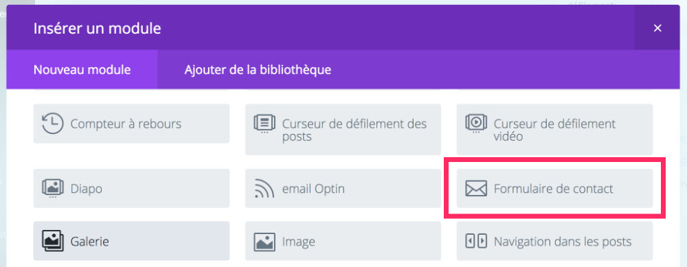 Le module contact de Divi