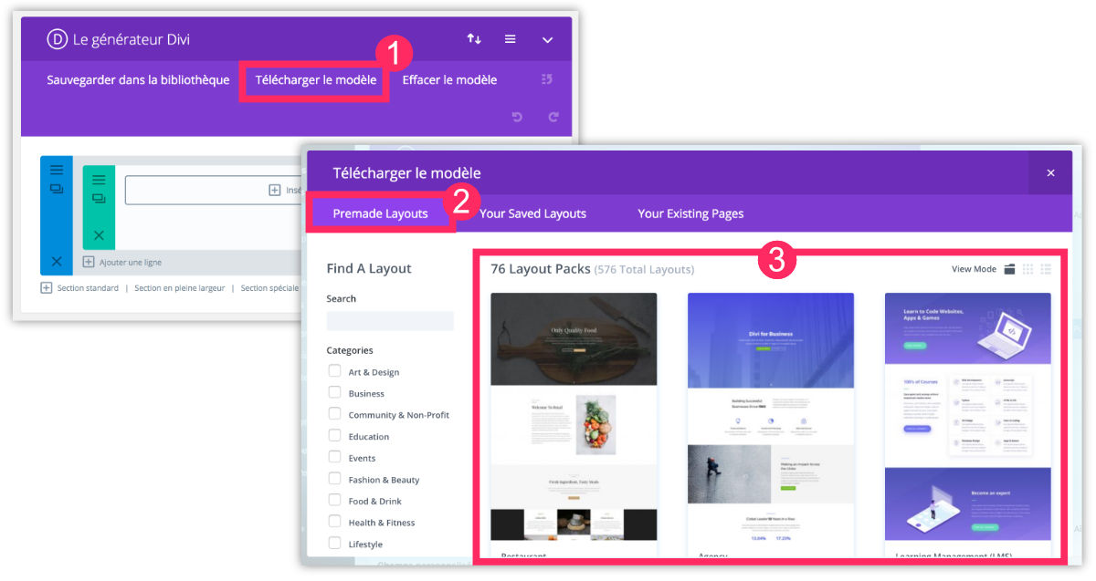 importer un layout Divi - 1