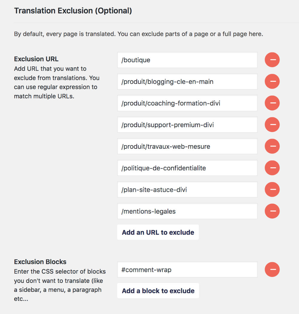 Weglot - exclusions