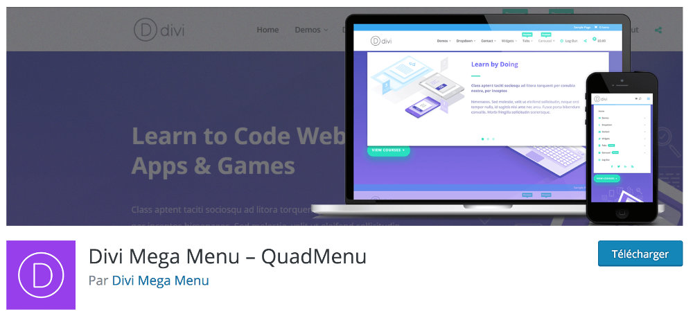 Plugin gratuit Divi : Quad Menu