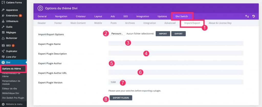 Divi Switch - Tab Import Export