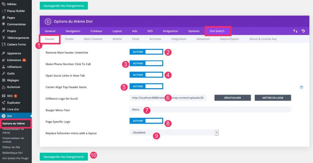 Divi Switch personnalise le Header