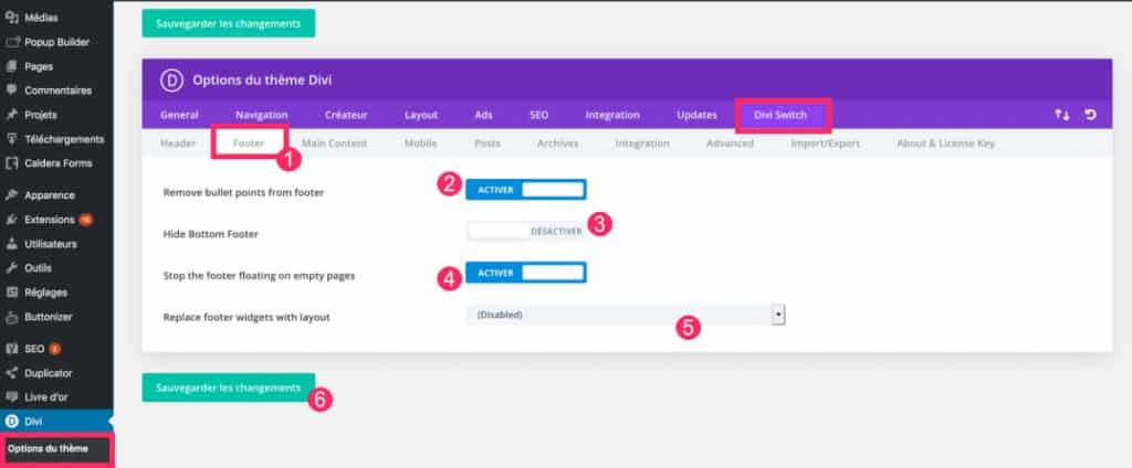 modifier le footer de Divi