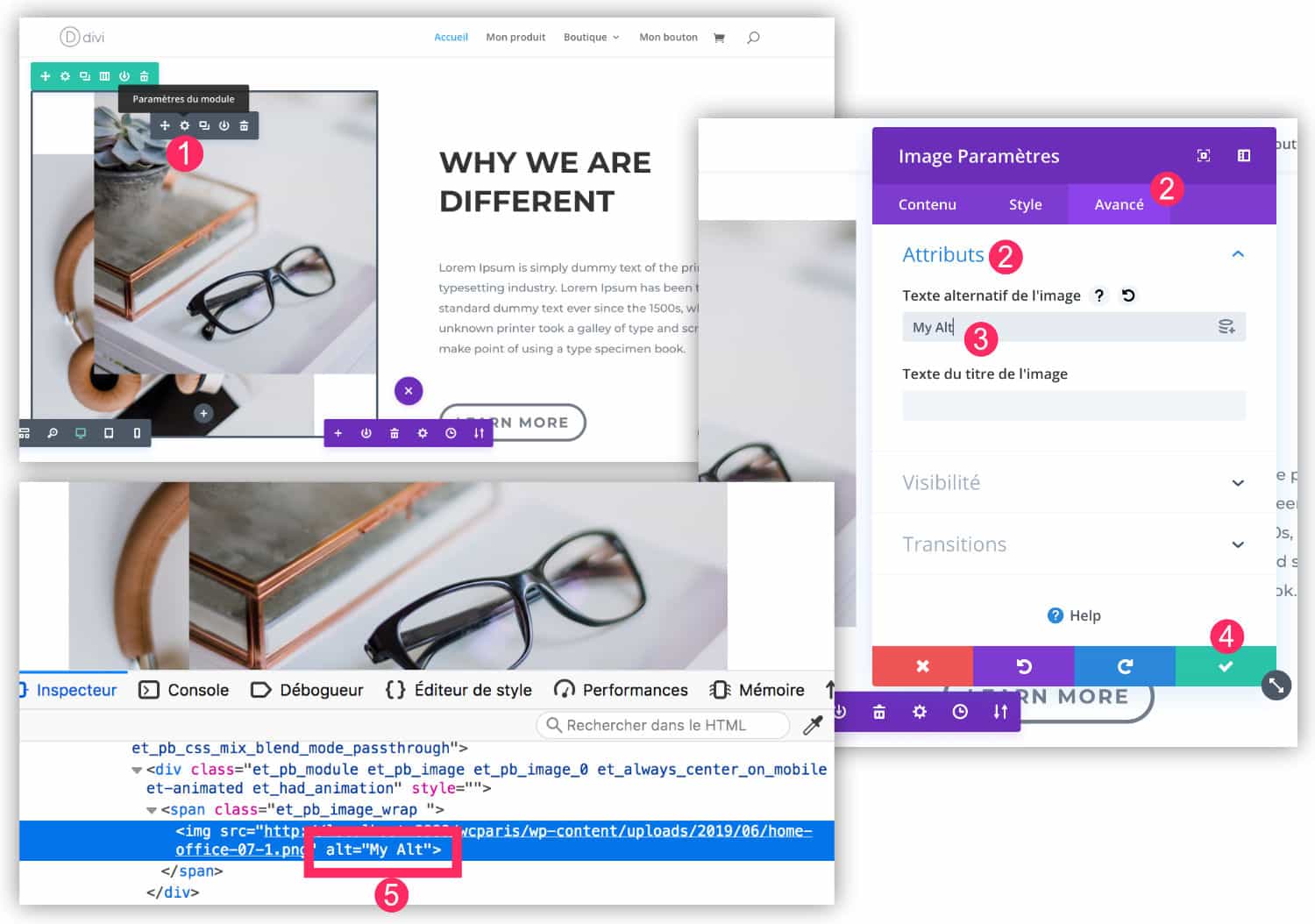 Saisir le texte alternatif dans Divi Builder