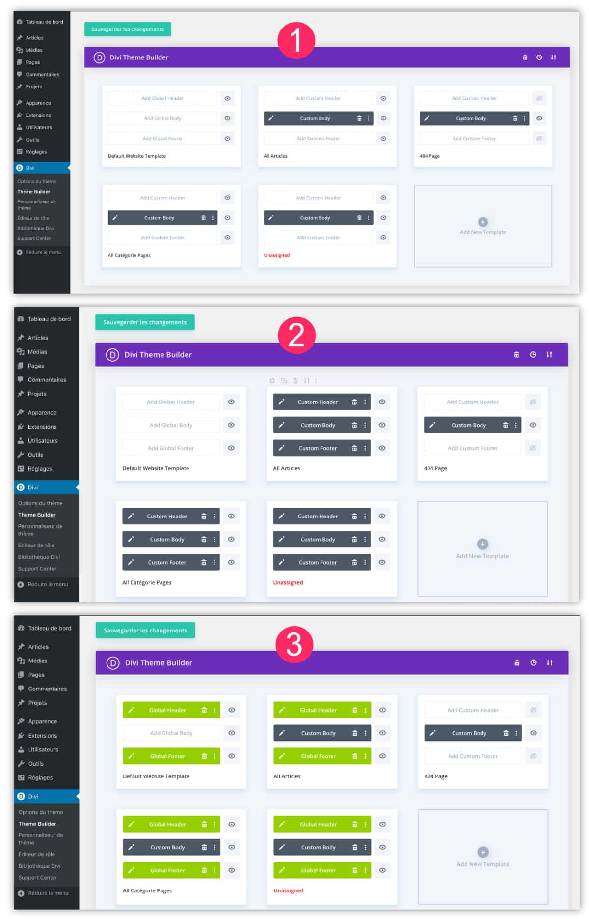 types d'import de template Divi