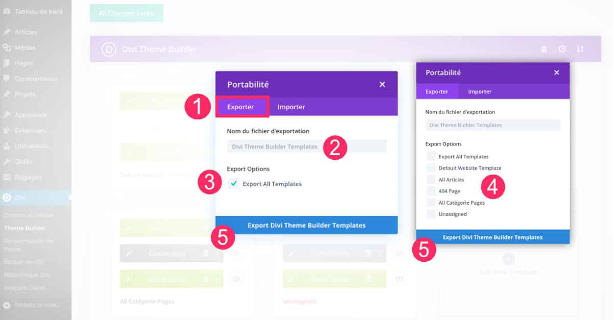 sélectionner les templates à exporter