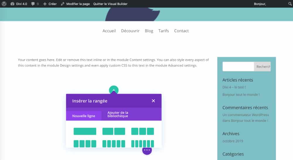 Post Content module within the layout