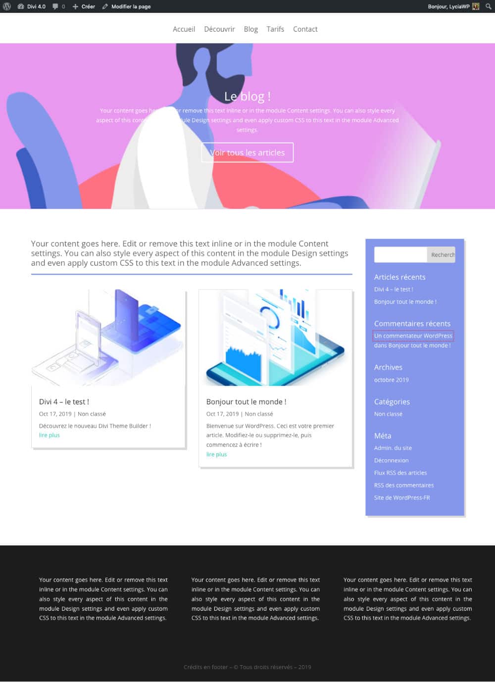 Divi Theme Builder example n°2