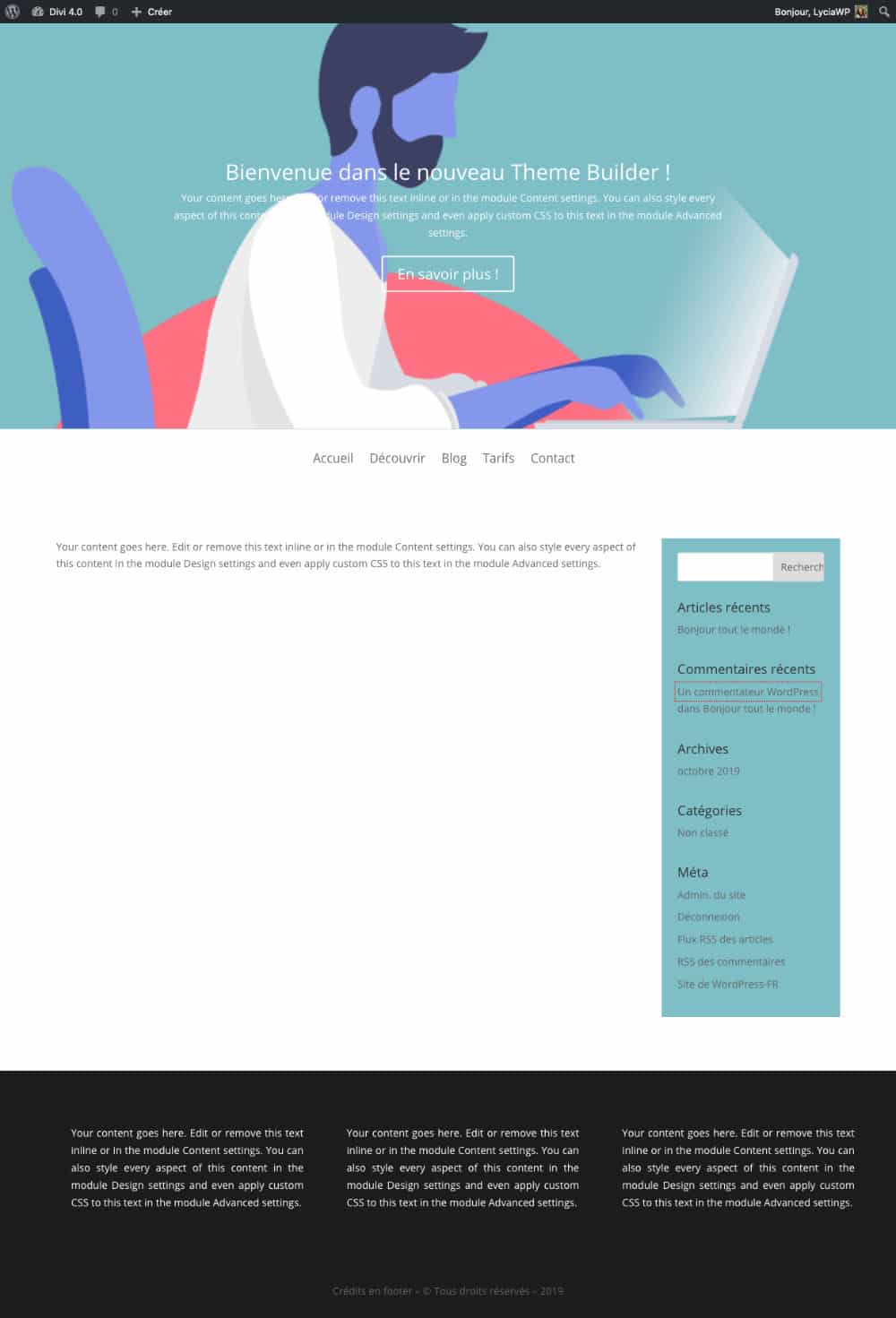 Divi Theme Builder exemple n°1