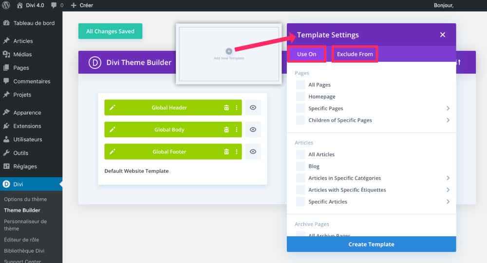 build a new template with the Divi Theme Builder