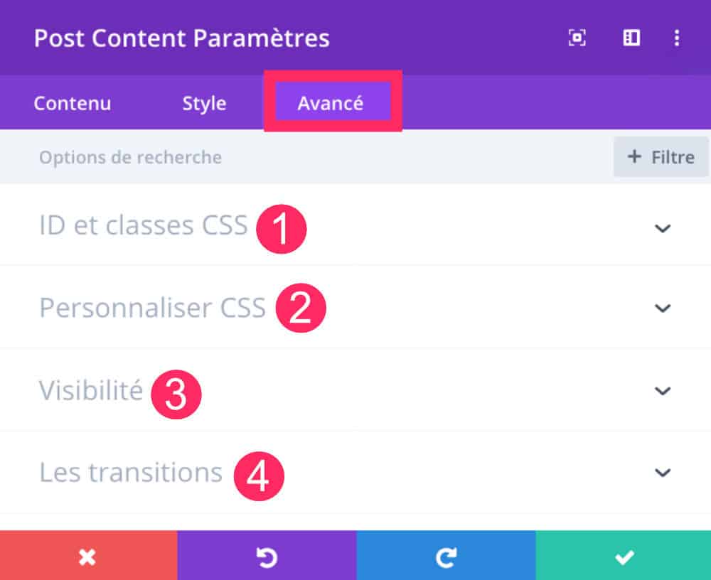Post Content : onglet avancé