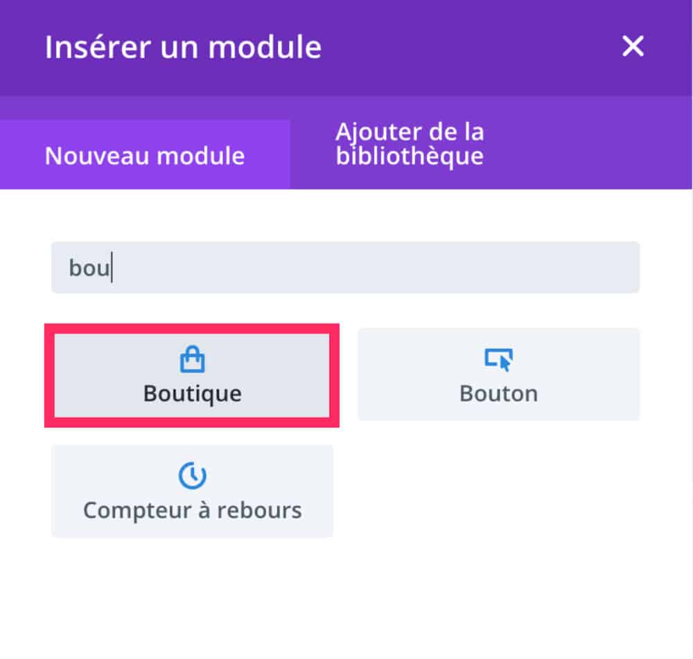 Module Boutique Divi