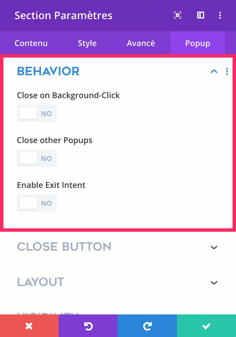 Popup Behavior