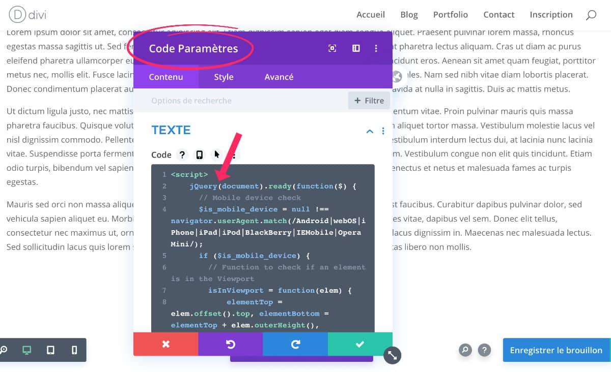 code inséré dans le layout