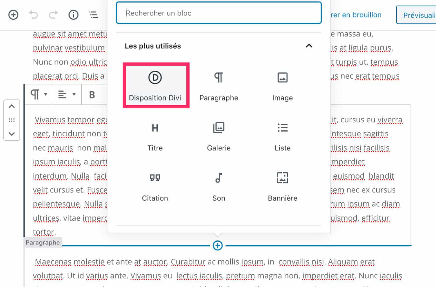 "Disposición Divi" bloque