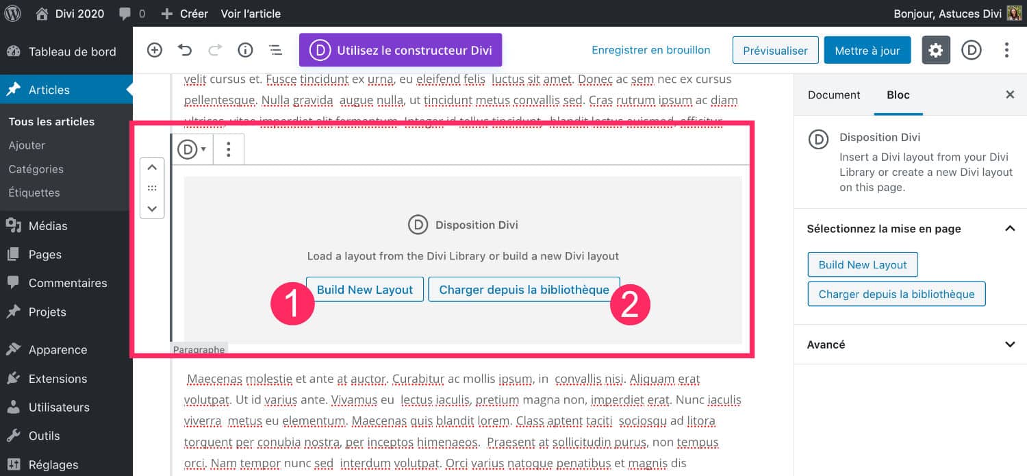 Choose the type of Divi Layout Block