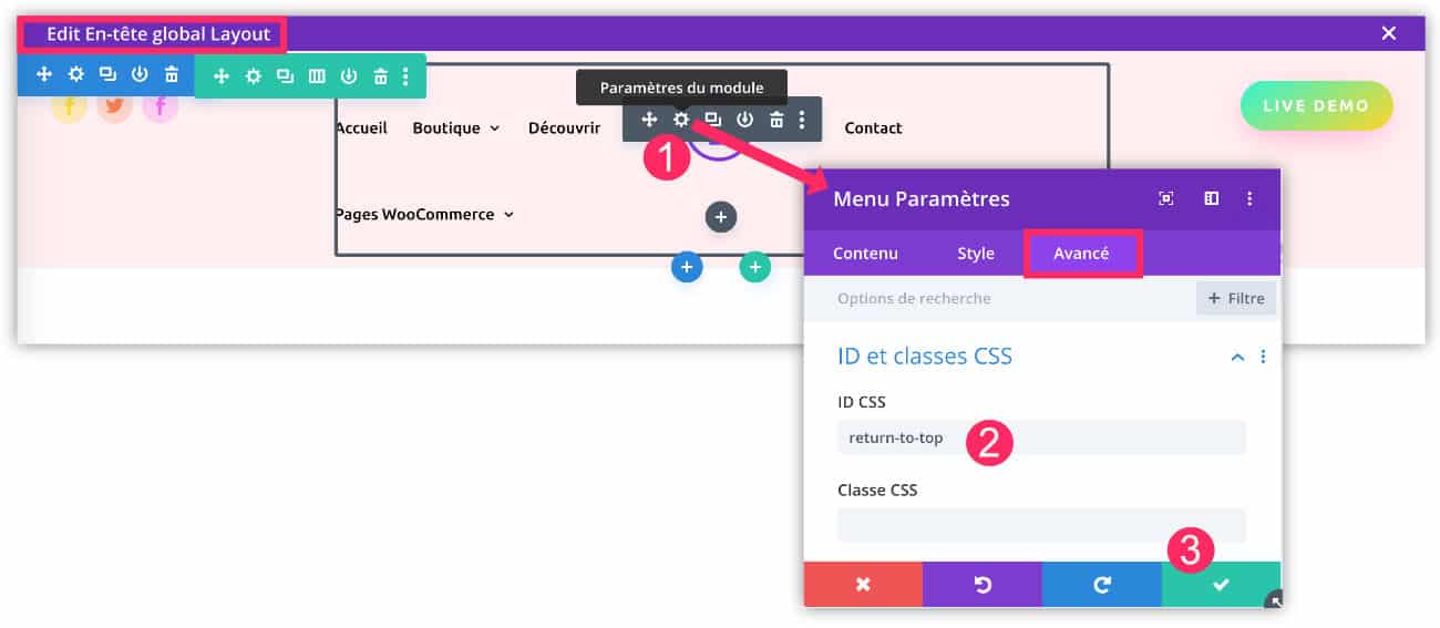 Ajouter un ID CSS de retour vers le haut