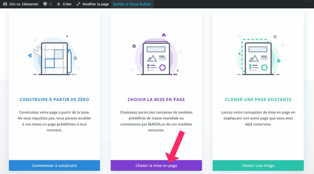 Choisir la mise en page de Divi