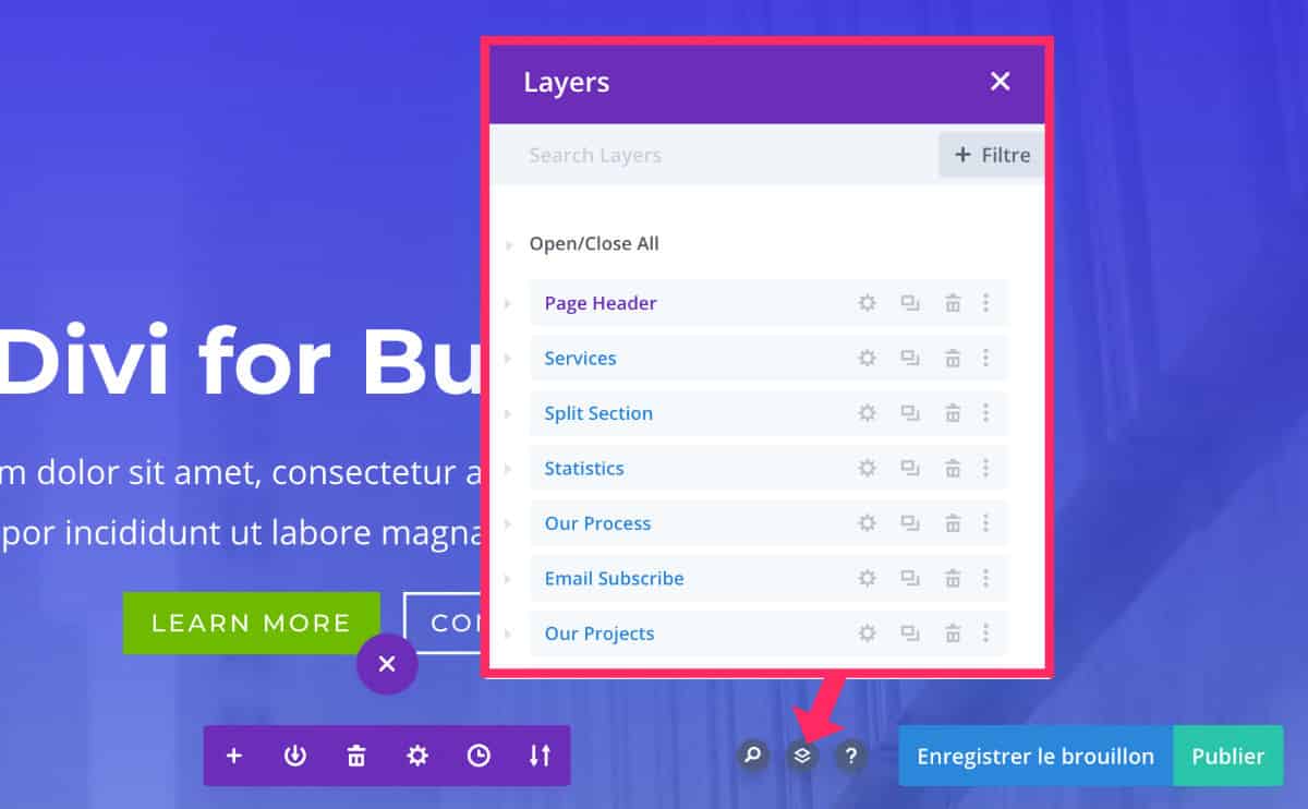 Navigateur Layers Divi