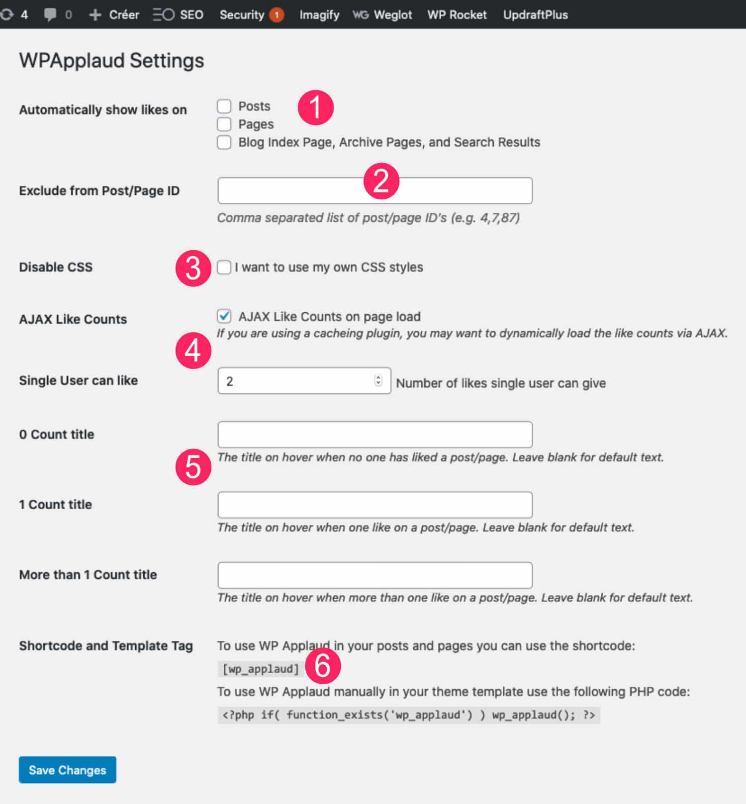 Parameters Wp Applaud