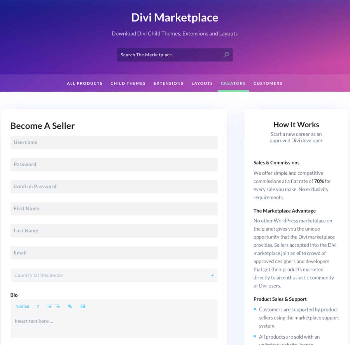 Divi Marketplace Become a Creator