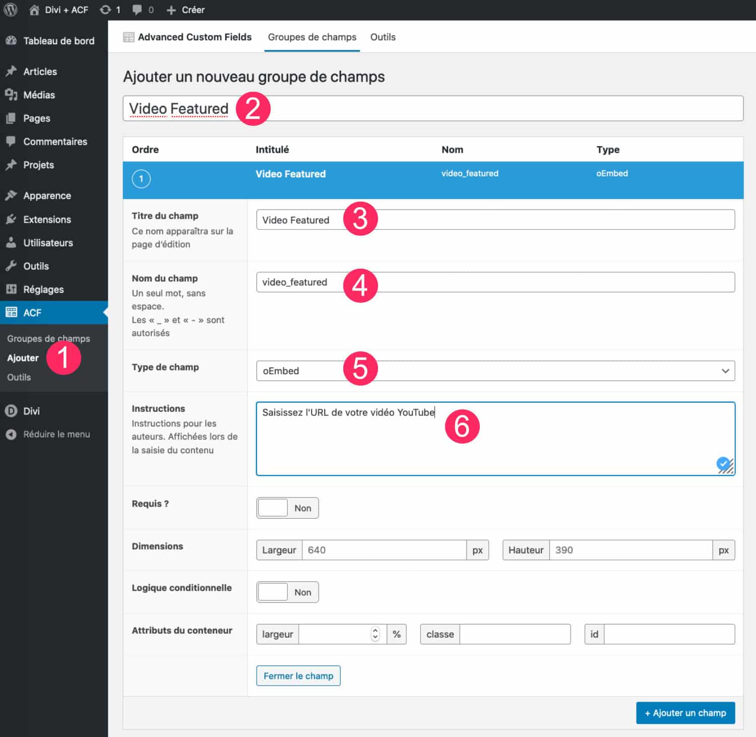 Créer Champ ACF