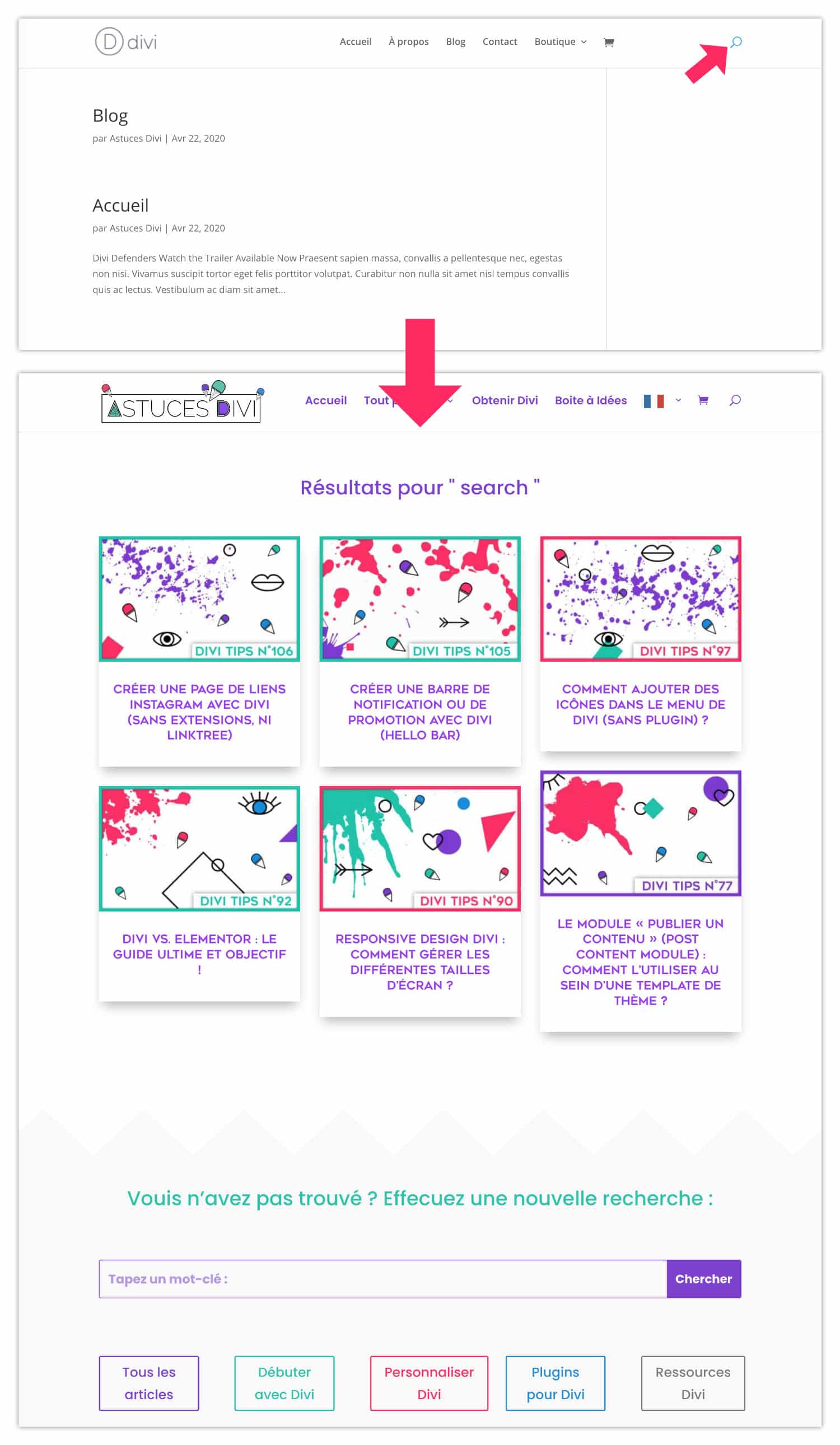 Page de resultats de recherche Divi - basique