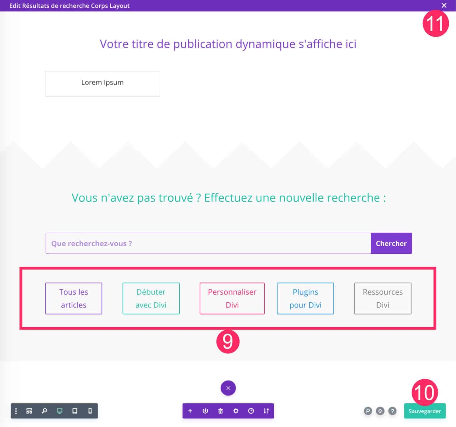 Visuel de la Page de Recherche personnalisée