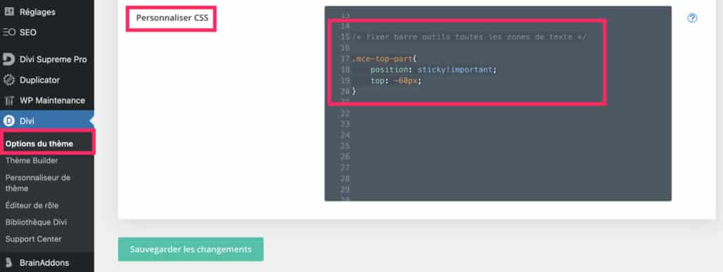 Barre d'outils module Texte de Divi fixe au scroll (sticky)