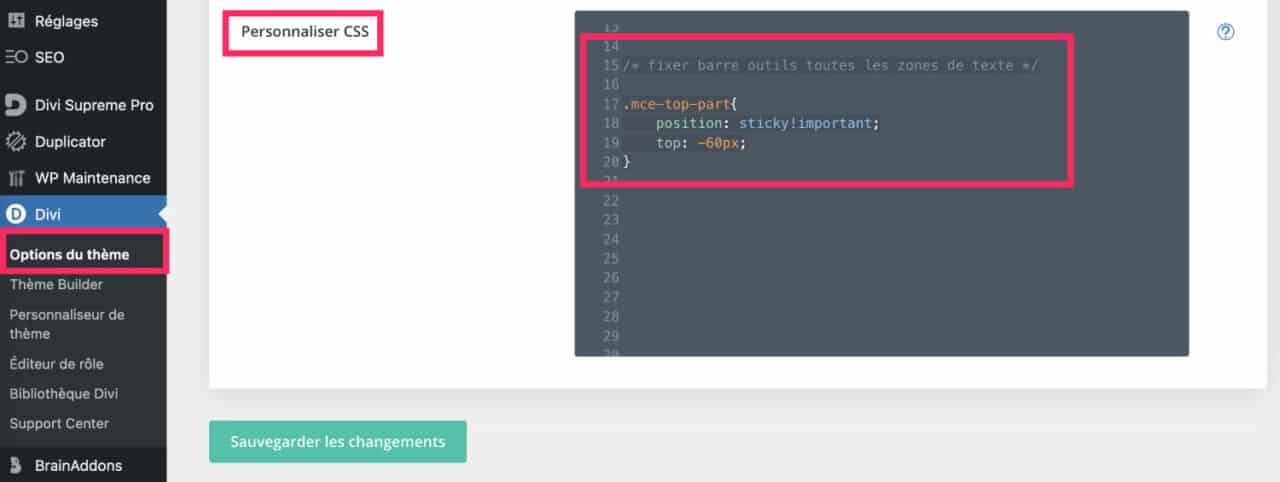 Barre d'outils module Texte de Divi fixe au scroll (sticky)