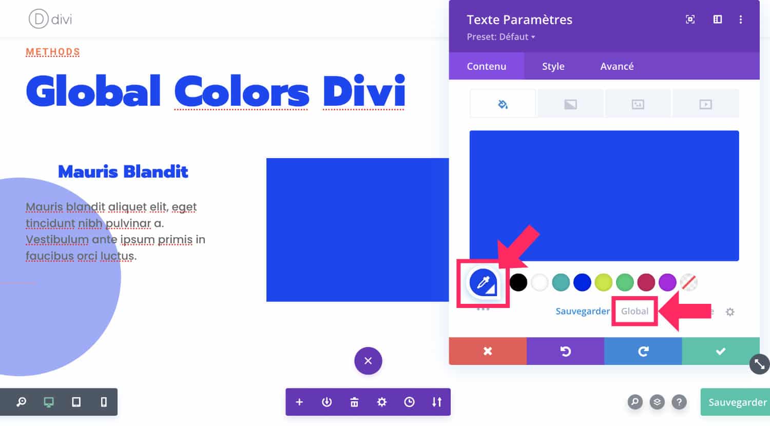 manage the global colors of divi