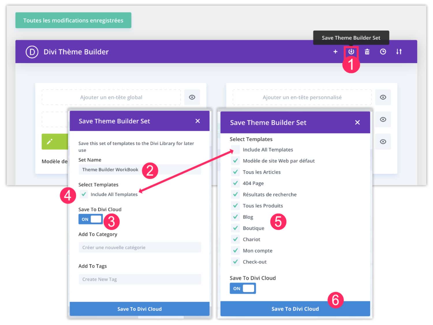 Enregistrer un Set de modèle de thème dans Divi Cloud