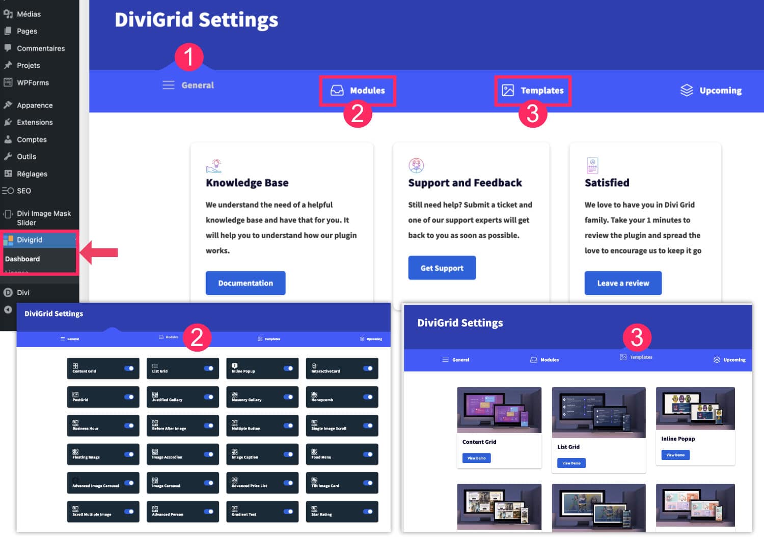 Divi Grid Dachboard