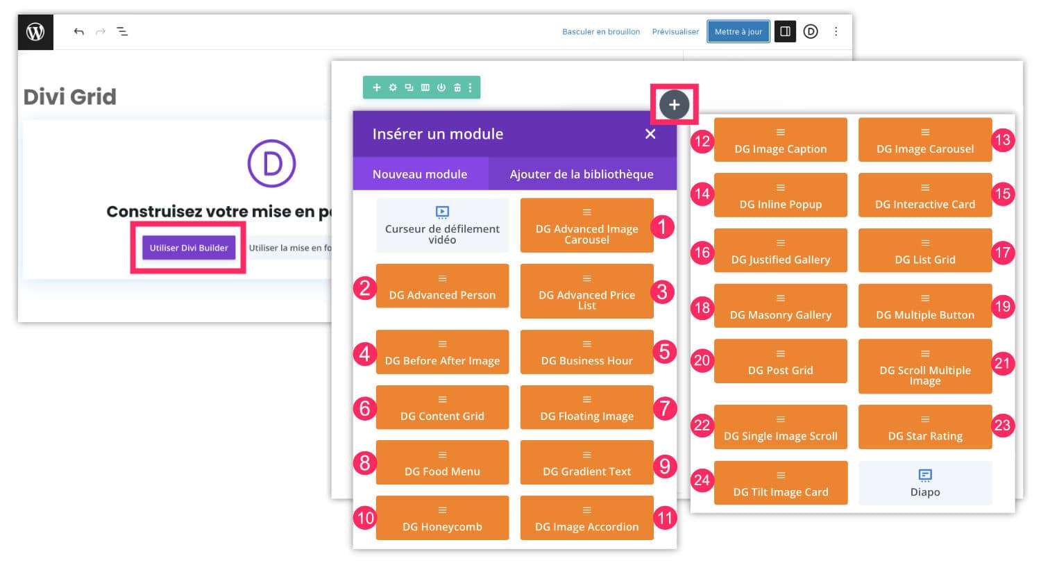 Los 24 módulos de Divi Grid