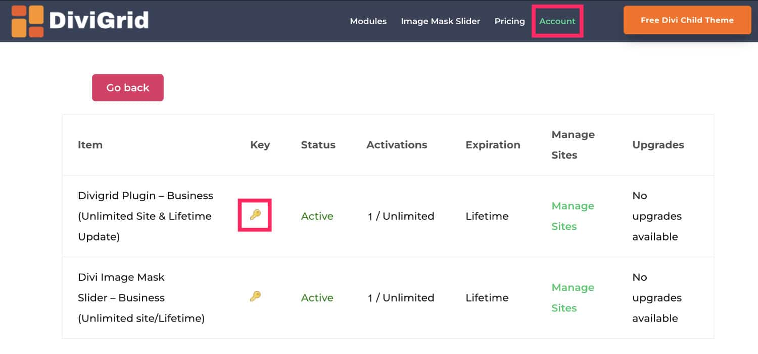 Divi Grid - License Key